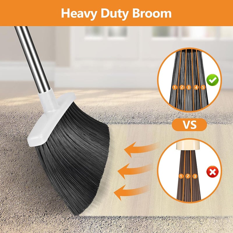 Folews Broom and Dustpan Set, Heavy Duty Dust Pan with Long Handle 51 Inch Broom with Dustpan Combo Set Upright Self-Cleaning Dust Pan Home Kitchen Lobby Indoor Outdoor Sweeping Cleaning Tool - Gray - Image 5